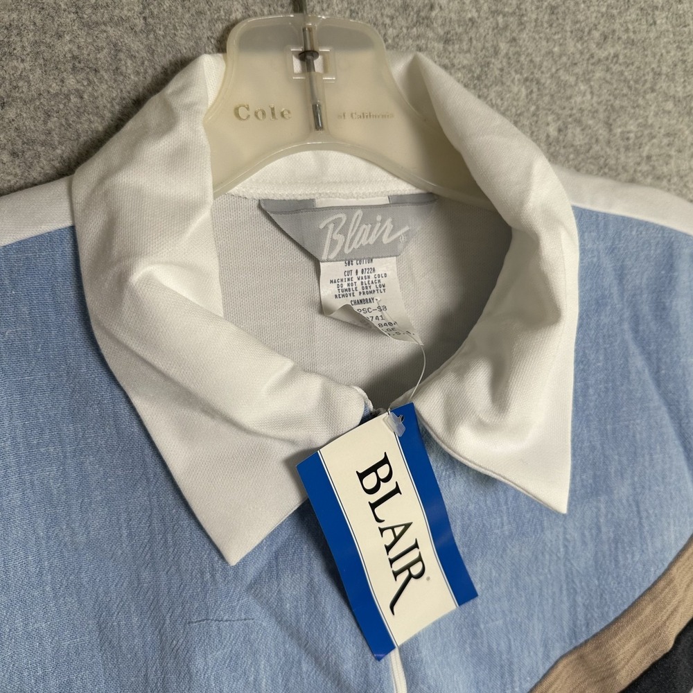 NWT Vintage Blair Womens Top Blouse Large Collared Short Sleeve Blue White - Picture 4 of 12
